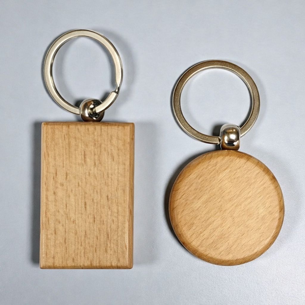 Schlüsselanhänger aus Holz – 2 Formen, ab € 3,50 Holz Schlüsselanhänger rechteckig und rund mit individueller Gravur