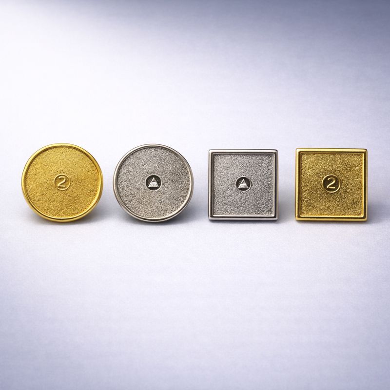 Gravierbare Ansteckpins rund und quadratisch 18 mm