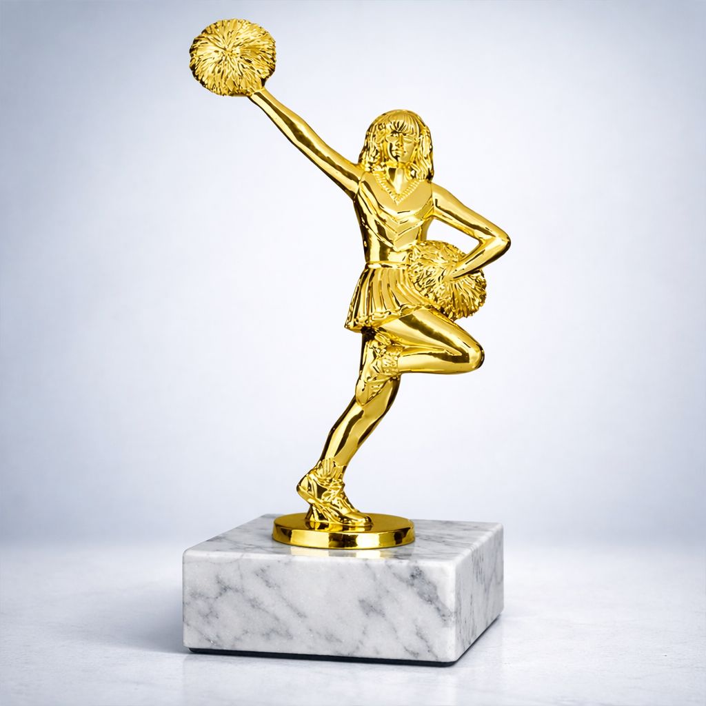 Cheerleader Schraubfigur in Gold auf Marmorsockel