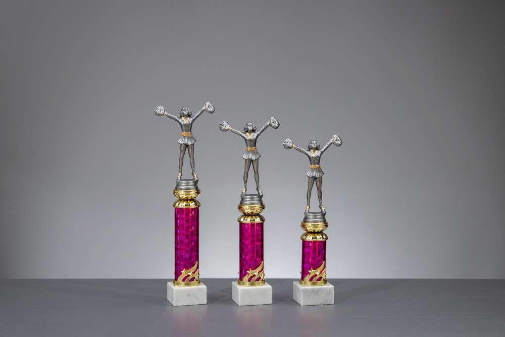 Cheerleader Standtrophäe Pink Gold mit silberner Figur auf Marmorsockel