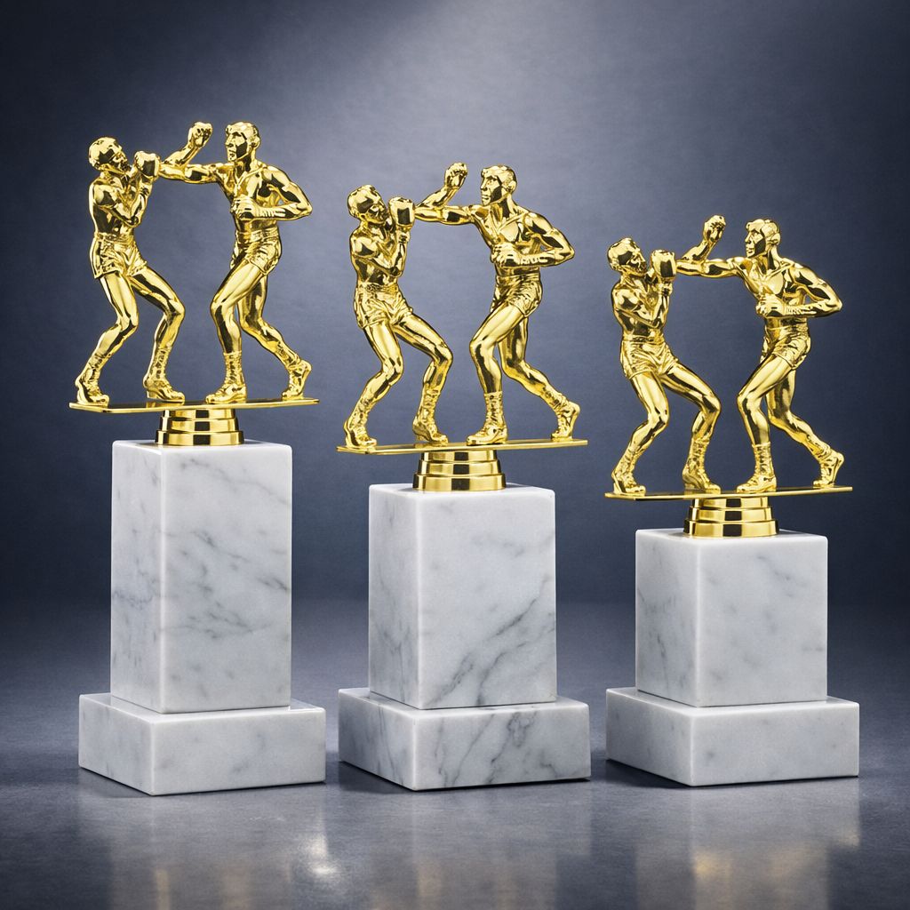 Boxtrophies Boxfigur gold auf hohem Marmorsockel in drei Größen