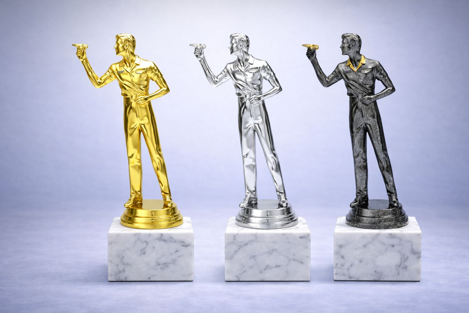 Darts Schraubfigur Spieler in Gold Silber Antik