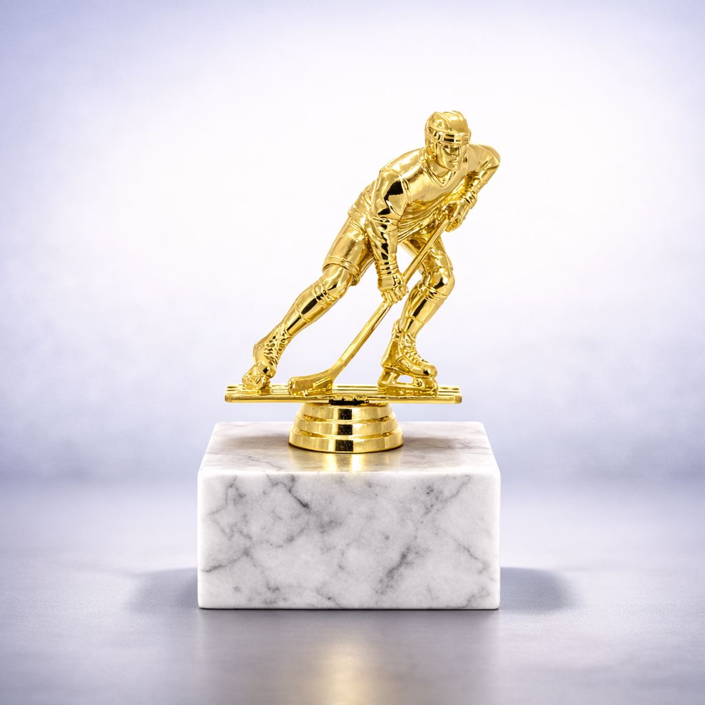 Eishockeyspieler Schraubfigur auf Marmorsockel