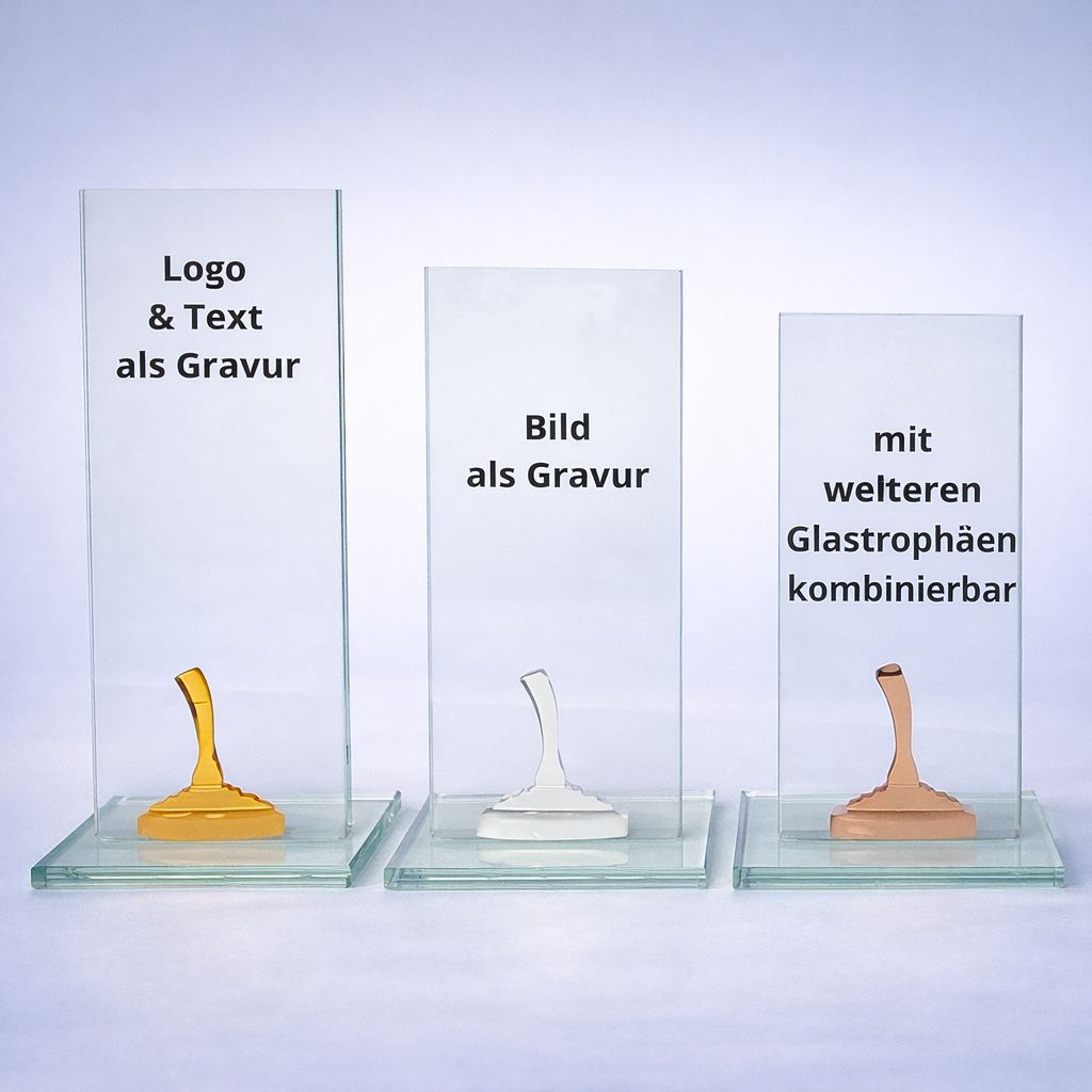 Glastrophäe mit Eis;-Stock-Applikation, ab € 18,00 Glastrophäe mit Eisstock Applikation Acryl