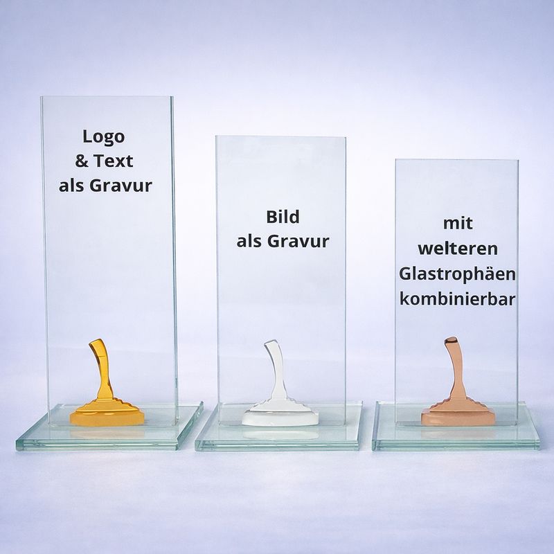 Glastrophäe mit Eisstock Applikation Acryl 