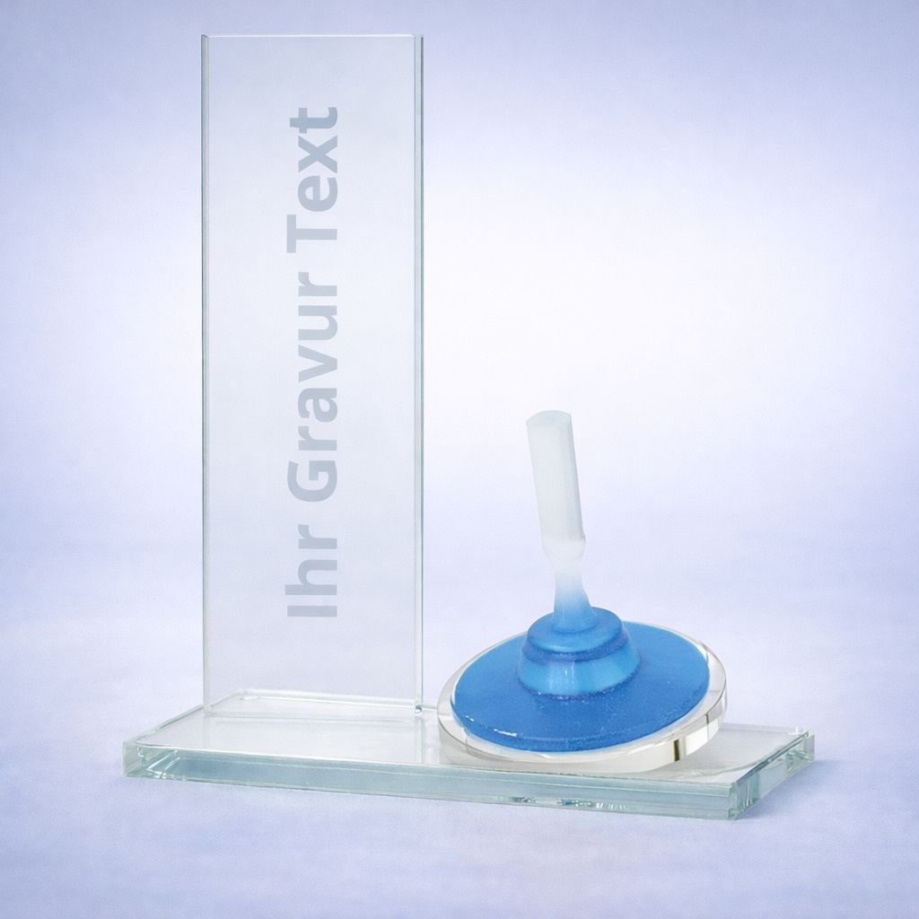 Premium Glastrophäe Lindberg mit handgefertigtem Eisstock