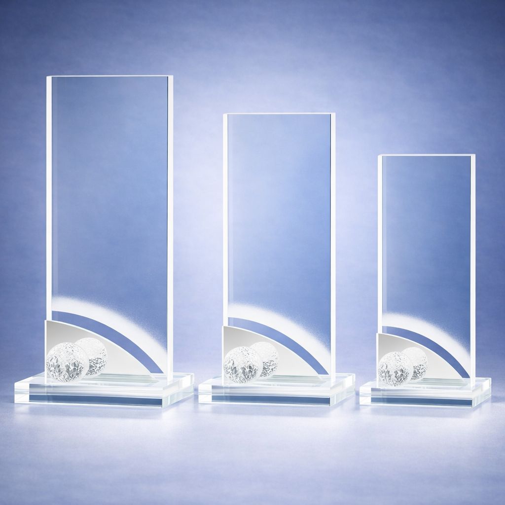 Golfaward Blue Birdie Glastrophäe mit Spiegel und Golflinse