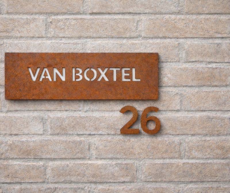 Cortenstalen naamborden en huisnummers