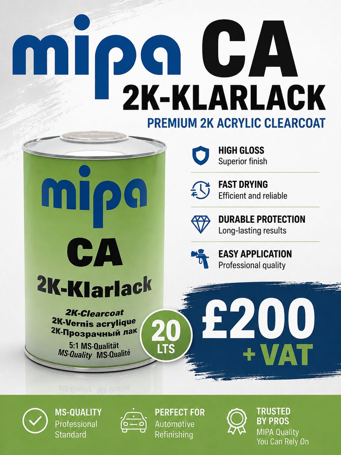 MIPA CA 2K-KLARLACK 20 LITERS MIPA CA 2K-KLARLACK 20 LITERS