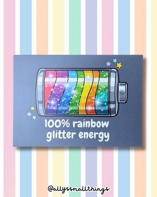 Rainbow Energy Battery Postkarte 🔋 Regenbogen, Batterie, Queer, CSD, Pride, Ally