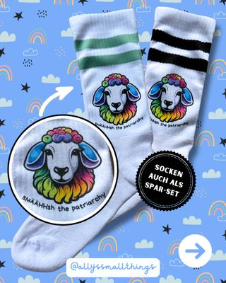 Bio-Baumwoll Socken Schaf Smash the Patriarchy 🐑 Feminist, Regenbogen, Queer, Pride
