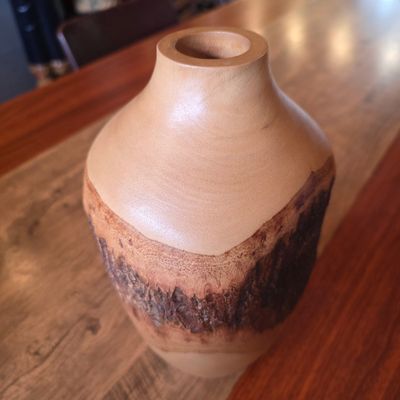 Carved wood Vase 26cm - C