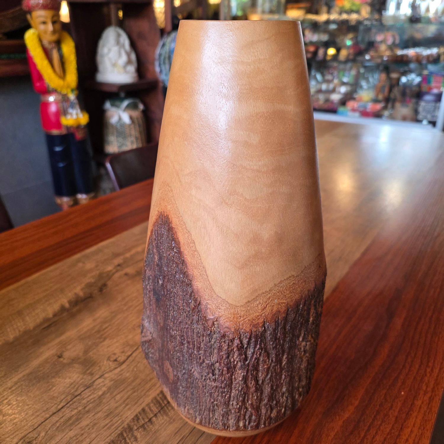 Carved wood Vase 36cm - B