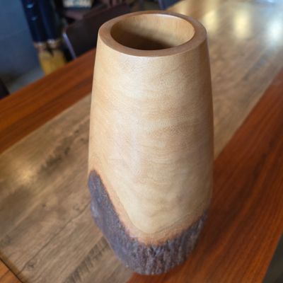 Carved wood Vase 36cm - B