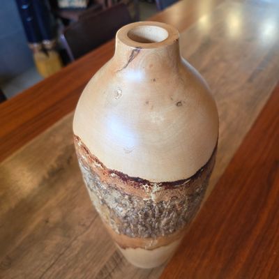 Carved wood Vase 36cm - E