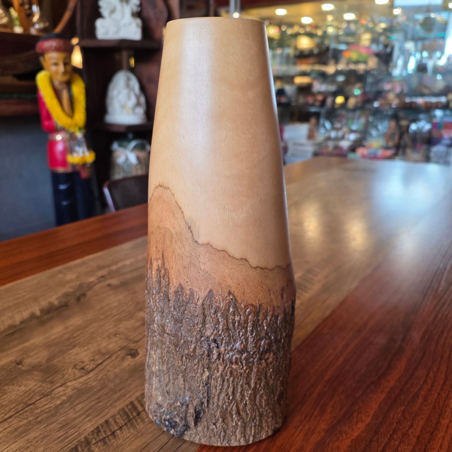 Carved wood Vase 31cm - B