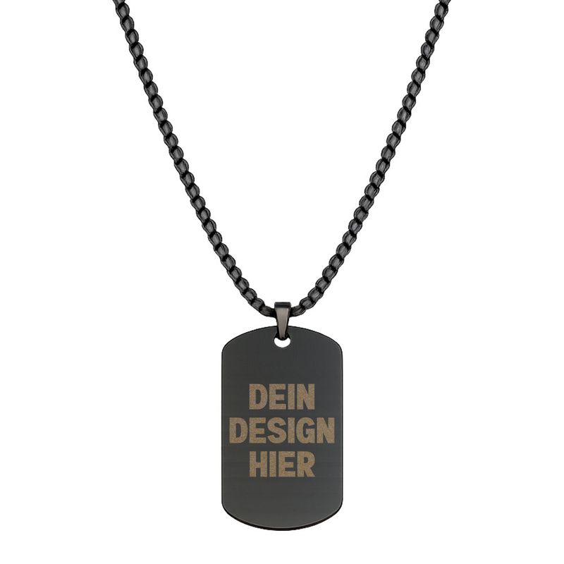 Halskette mit Dog-Tag, doppelseitig graviert (Anhänger aus Edelstahl, hochpoliert, Farbe Schwarz)