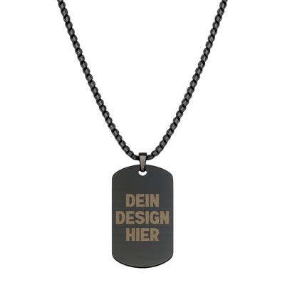 Halskette mit Dog-Tag, doppelseitig graviert (Anhänger aus Edelstahl, hochpoliert, Farbe Schwarz)