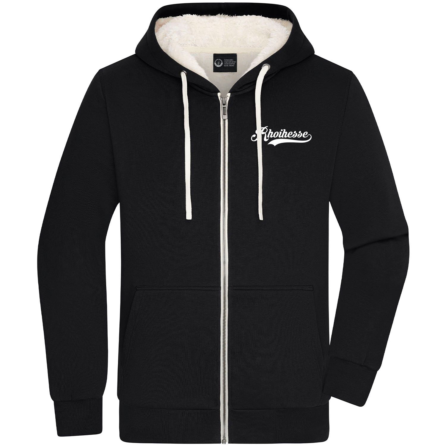 "Weck, Worscht & Woi - Rhoihesse!" Zip-Jacket mit kuscheligem Sherpa-Futter (Teddy-Look)