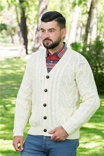 Men's Aran Cable Cardigan - Natural