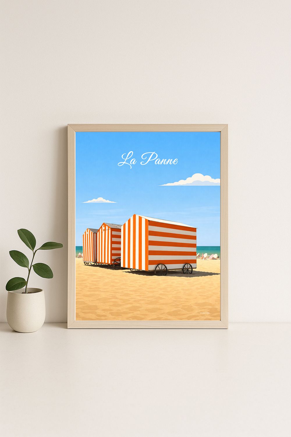 Affiche graphique illustrée La Panne : , cabine de plage , Belgique, Belgique