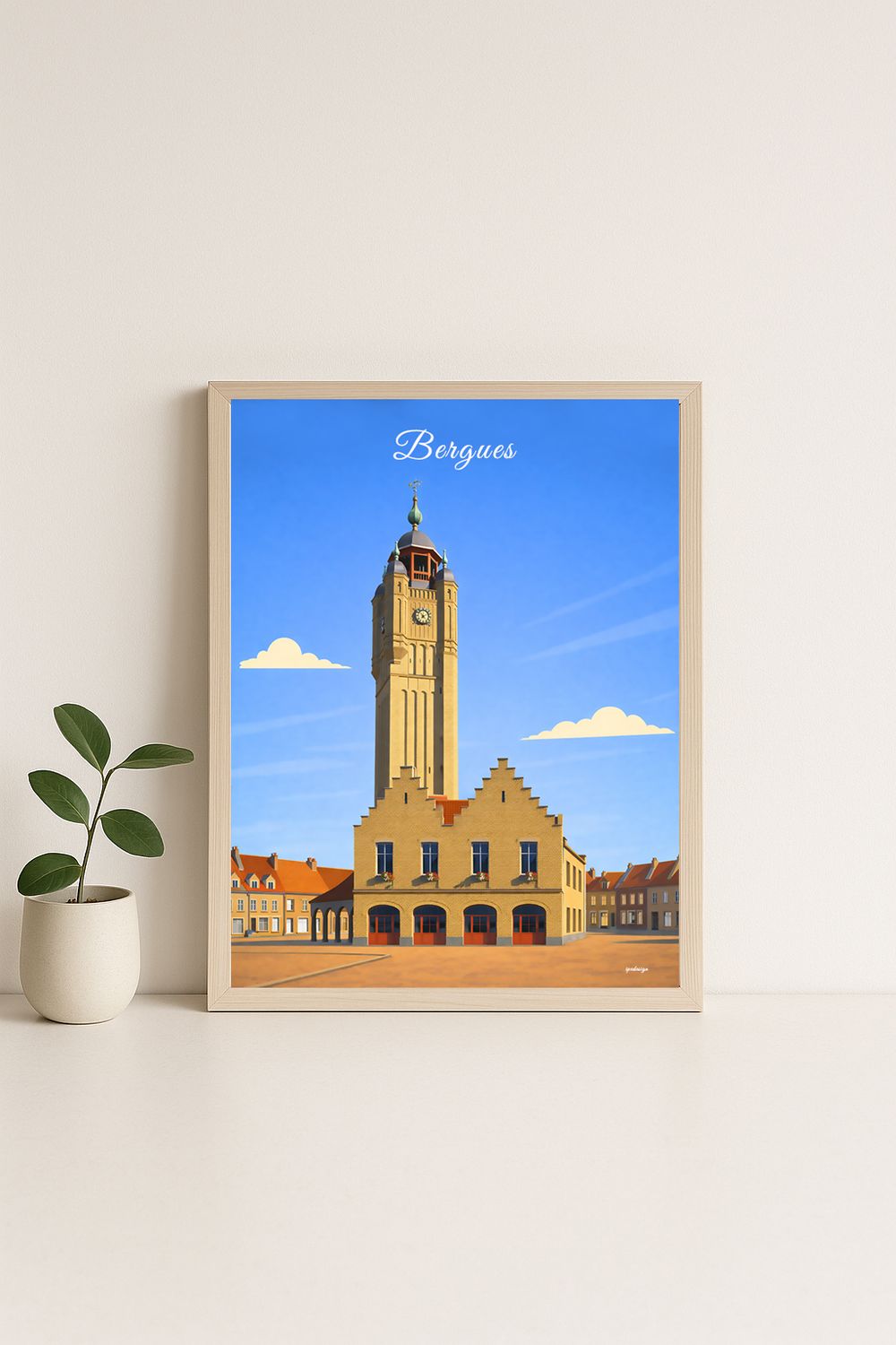 Affiche graphique illustrée Bergues : nord france, Hauts-de-France