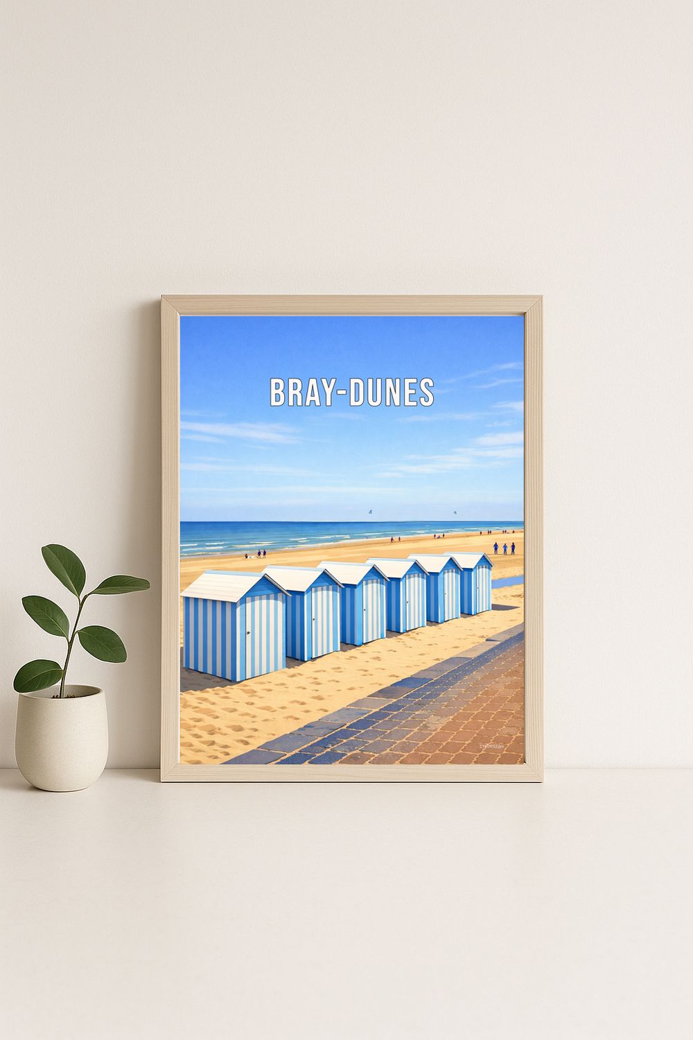 Affiche graphique illustrée Bray Dunes : les cabines de plage · cote d'opale, Hauts-de-France