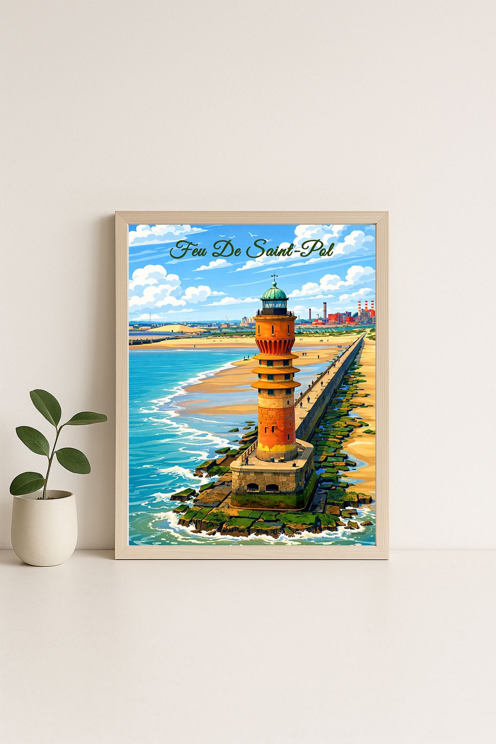 Affiche graphique illustrée Dunkerque : feu de saint pol, Hauts-de-France