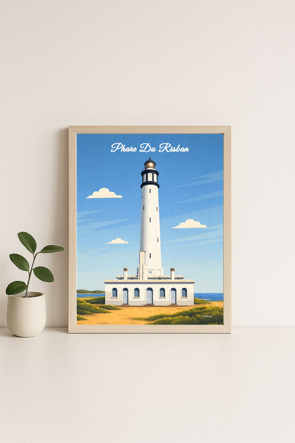 Affiche graphique illustrée Dunkerque : le phare du risban, Hauts-de-France