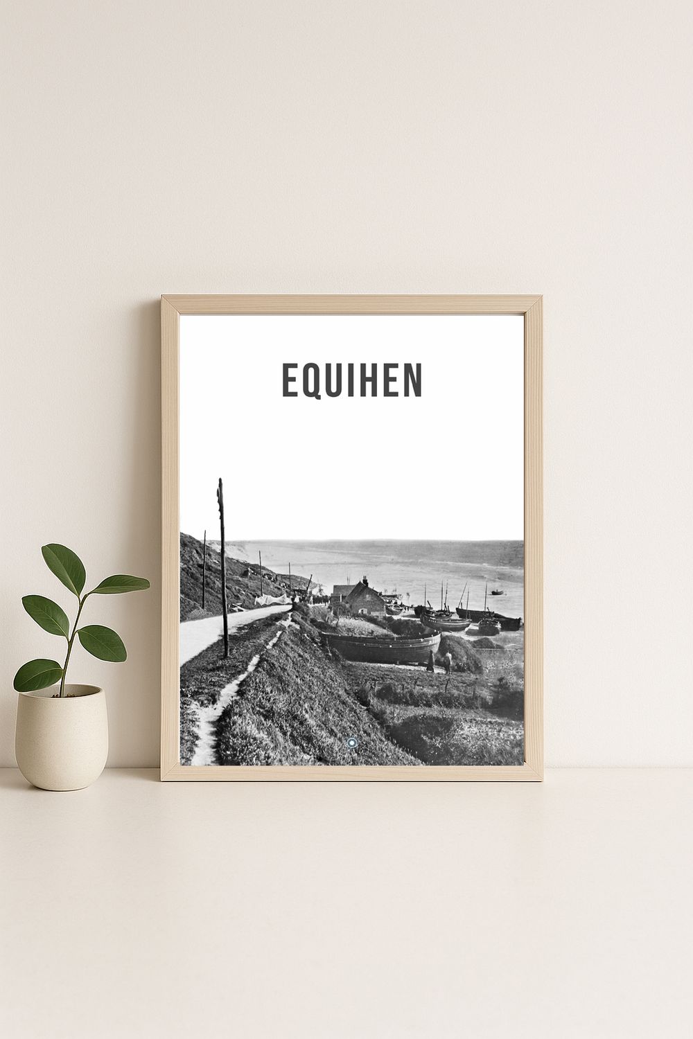 Affiche rétro noir et blanc Equihen : cote d'opale, Hauts-de-France