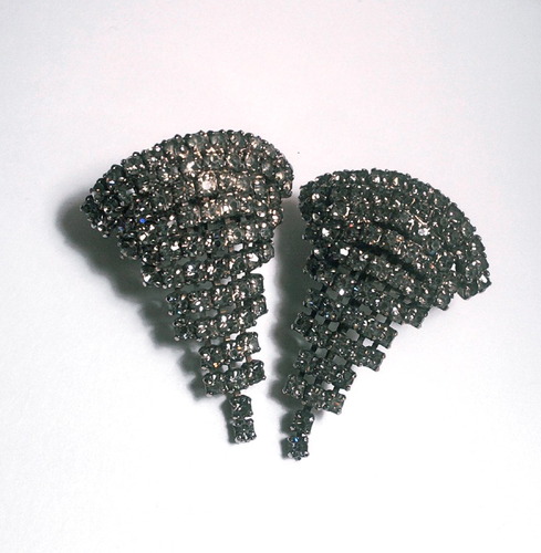 Vintage Rhinestone Shoe Clips by Musi - Smokin&#39; in Steel Grey!