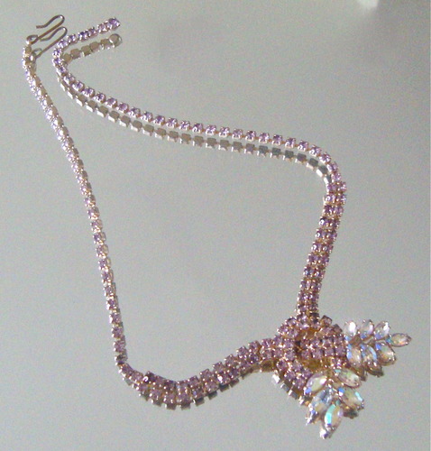 Sparkling Pink Champagne Vintage Rhinestone Necklace