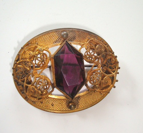 Amethyst Glass Sash Pin or Brooch- Circa 1910!