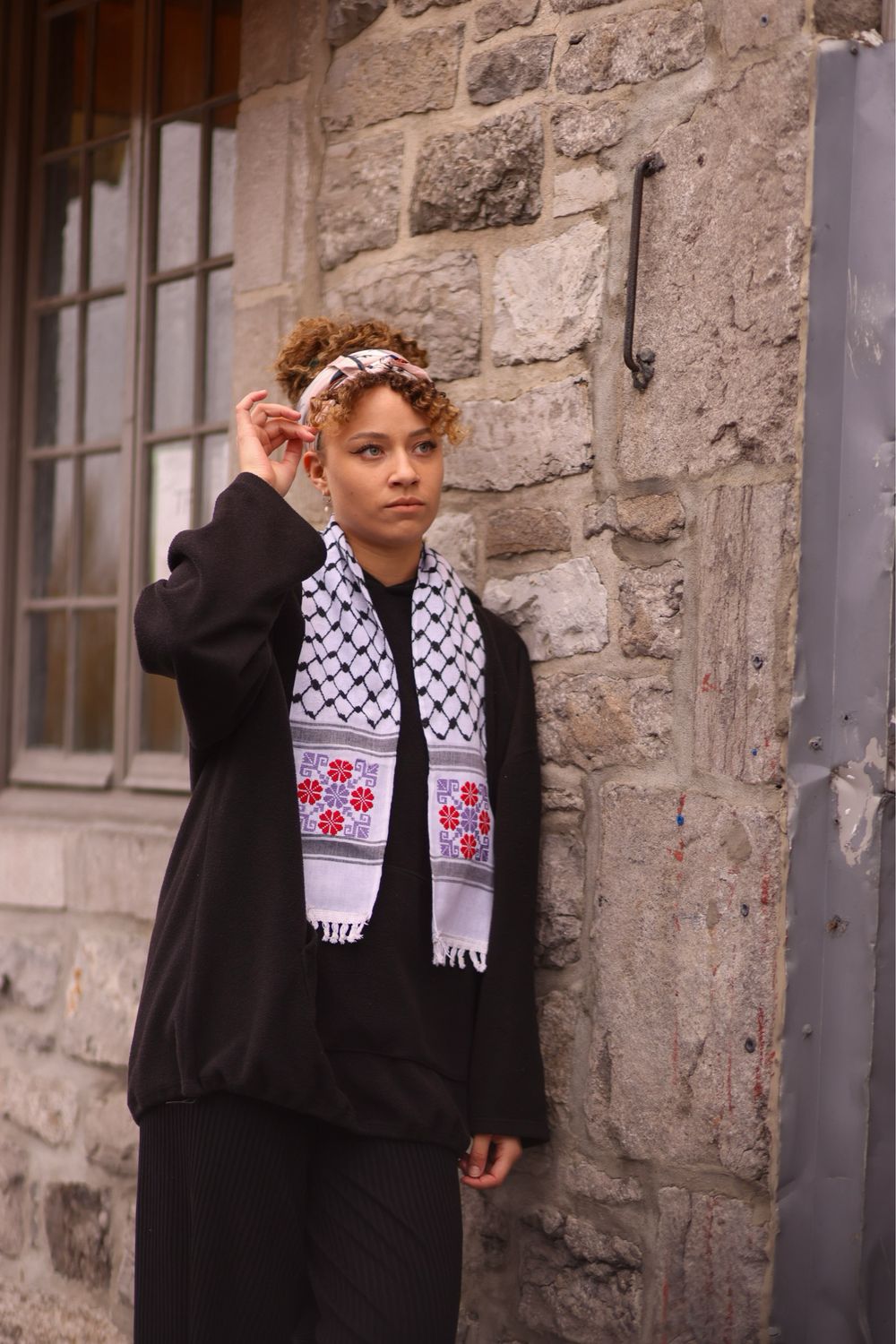 Lilac &amp; Red Tatreez Keffiyeh