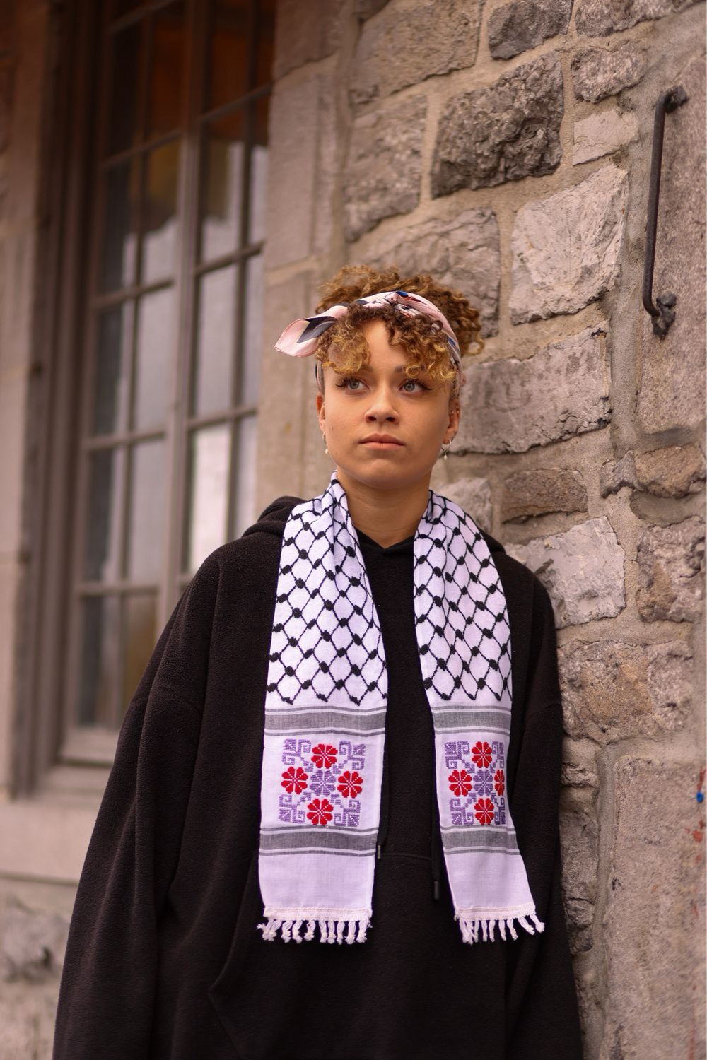 Lilac &amp; Red Tatreez Keffiyeh