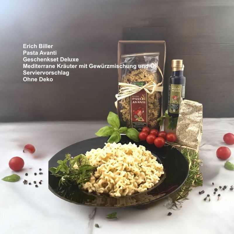 Erich Biller Bio Pasta Avanti Geschenkset / Pasta Set Deluxe Mediterrane Kräuter + Gewürzmischung + Würzöl Erich Biller Bio Pasta Avanti Geschenkset / Pasta Set Deluxe Mediterrane Kräuter + Gewürzmischung + Würzöl