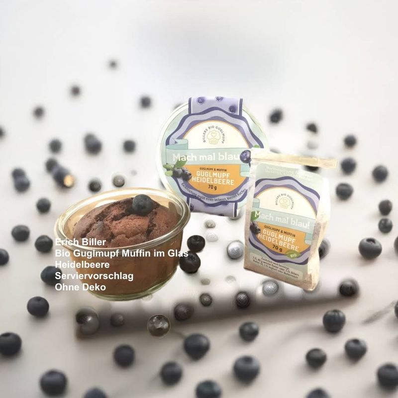 Erich Biller Bio Guglmupf Muffin Heidelbeere mit Glasform Erich Biller Bio Guglmupf Muffin Heidelbeere mit Glasform