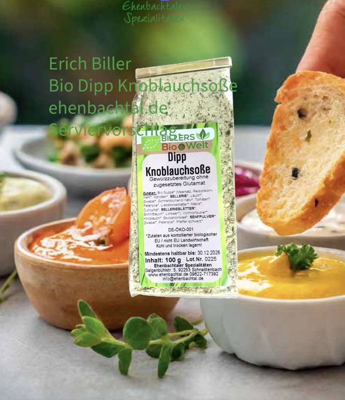 Erich Biller Bio Dipp Knoblauchsoße (Würzmischung) Erich Biller Bio Dipp Knoblauchsoße (Würzmischung)