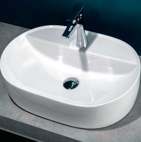Lavabo da appoggio Althea tondo con foro - rubinetto 60x40 cm in ceramica bianca lucida