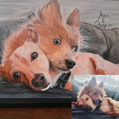custom handpainted acrylic painting of chiwennie and pomchi dogs by markuslovidoves arts and crafts