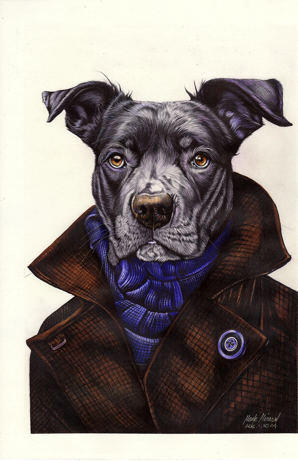 Custom Ballpoint Pen Pet Portrait Drawing with Basic Frame