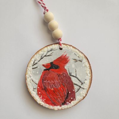 Hand Painted Cardinal Bird Ornament
