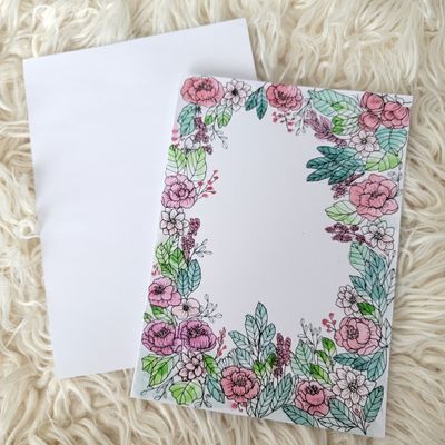 Hand Drawn Peonies Border Blank Card