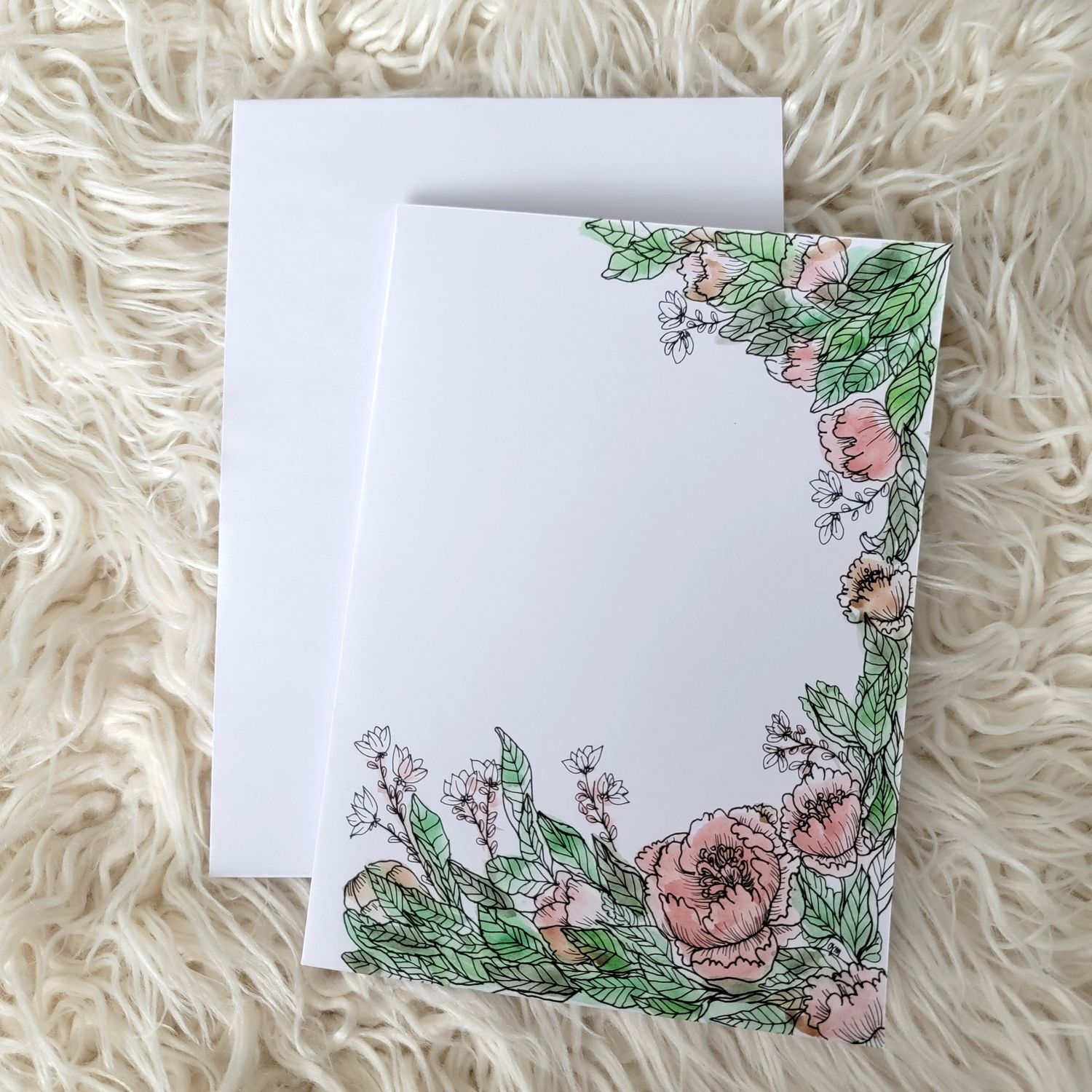 Handrawn Peonies Blank Card