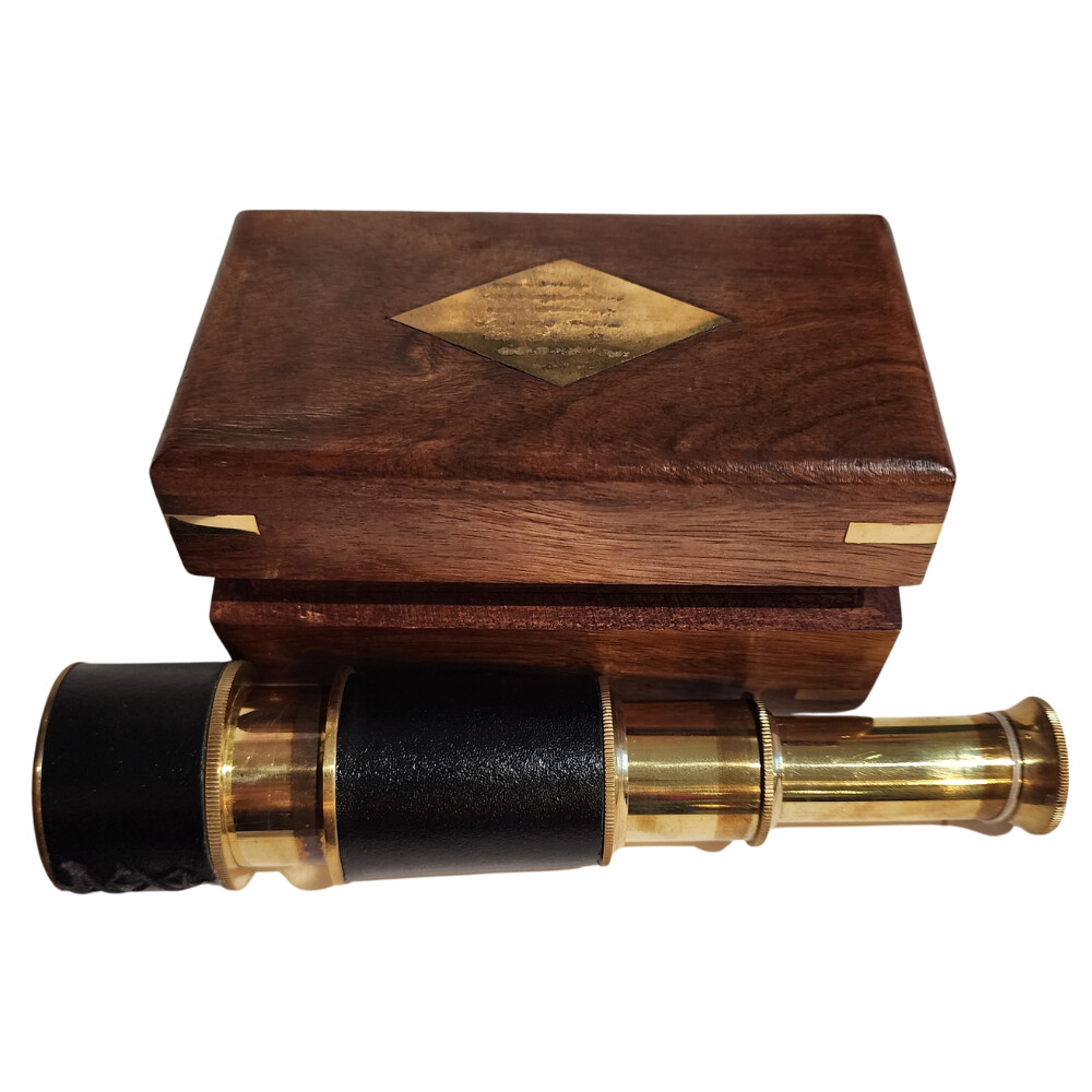 Telescope Brass/Lthr Wood Box