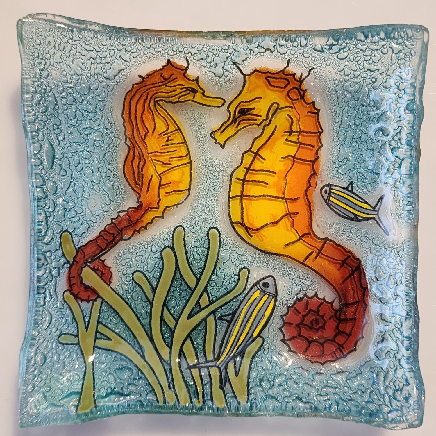 Plate Square Seahorse 4&quot;x4&quot;