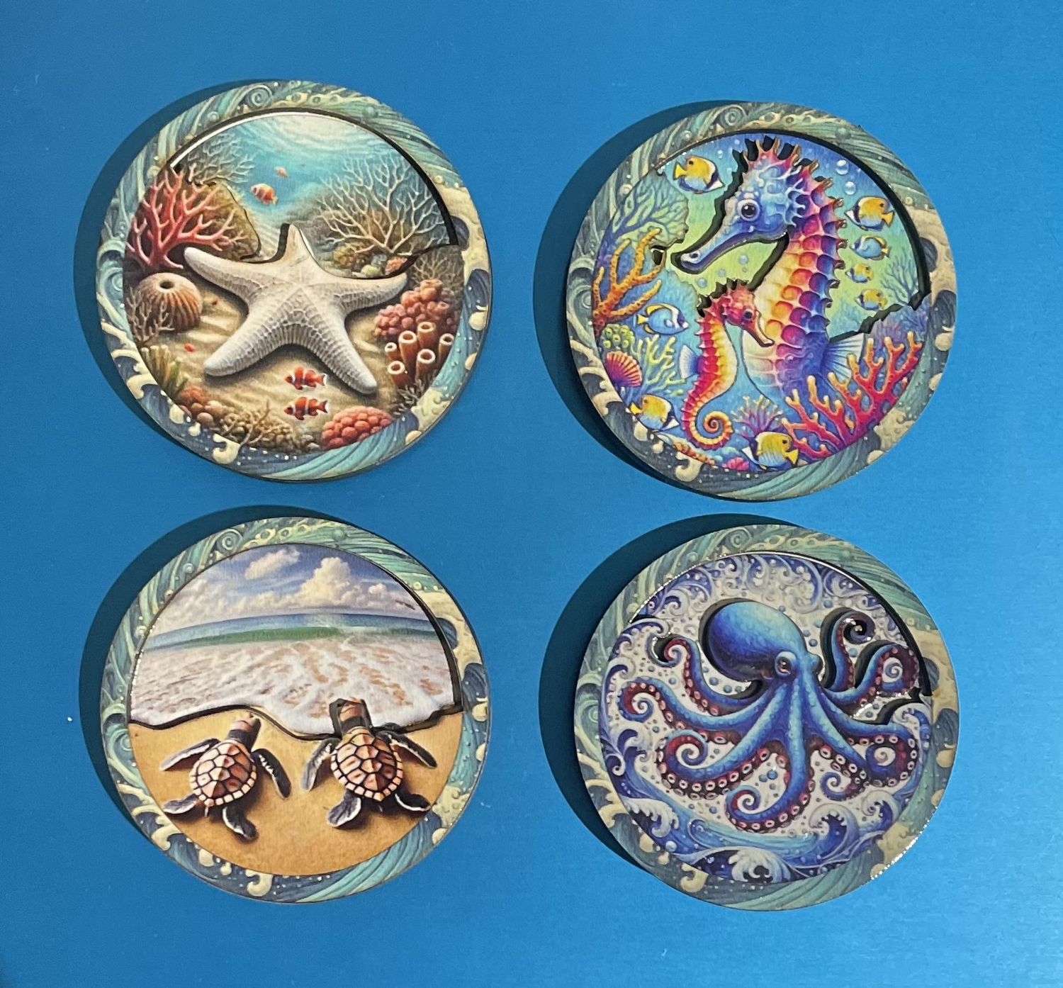 3D Recycled Wooden Sea Life Magnets