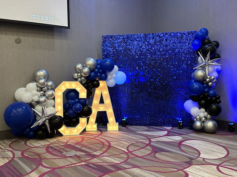 Double Number/Letter Marquee Setup with Shimmer Wall