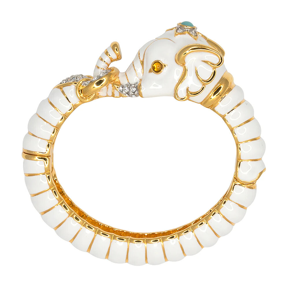White Enamel Elephant Bracelet, Color: White
