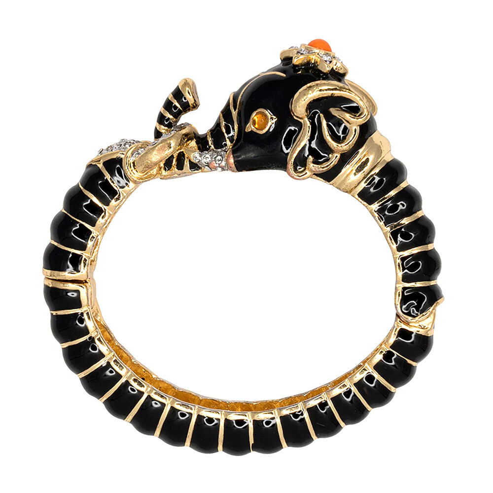 Black Enamel Elephant Bracelet, Color: Black